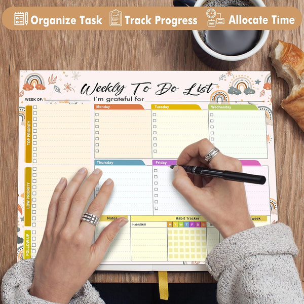 Weekly Planning To-Do-List Pad, 52 Undated Sheets for Daily To-Do Lists, Habit Tracking, Academic Scheduling, and Productivity Goals - Perfect for