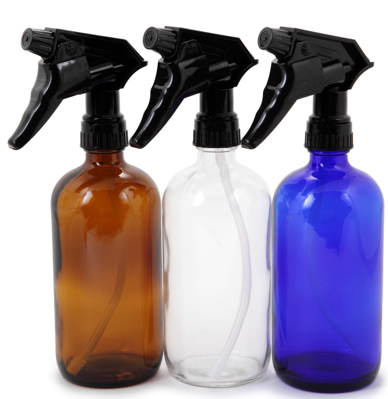 Vivaplex 16oz Assorted Colors Glass Bottles with Black Trigger Sprayers-3pk
