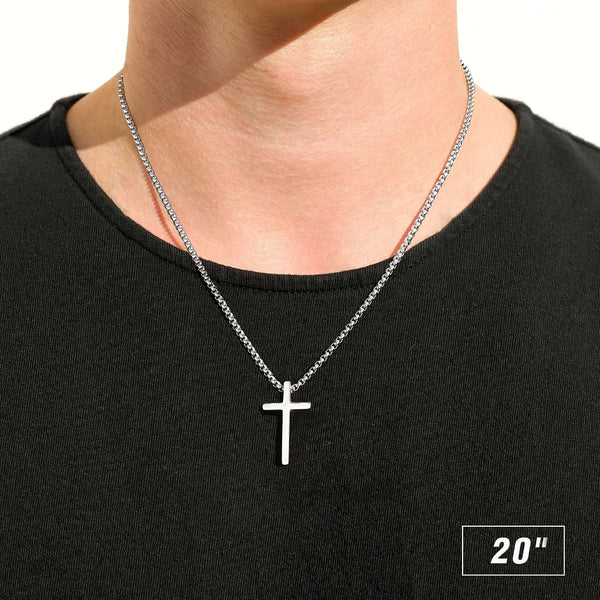 M MOOHAM Cross Necklace for Men Teen Boys 16-30 Inch "Silver: Cross Pendant 1.2"*0.7" Stainless Steel 20.0 Inches