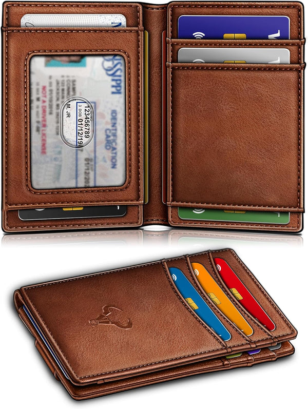 BULLIANT Magnetic Closure Slim Wallet-Genuine Leather Front Pocket Wallet for Men,Rfid Blocking,Holds 12 Cards and Money Clip