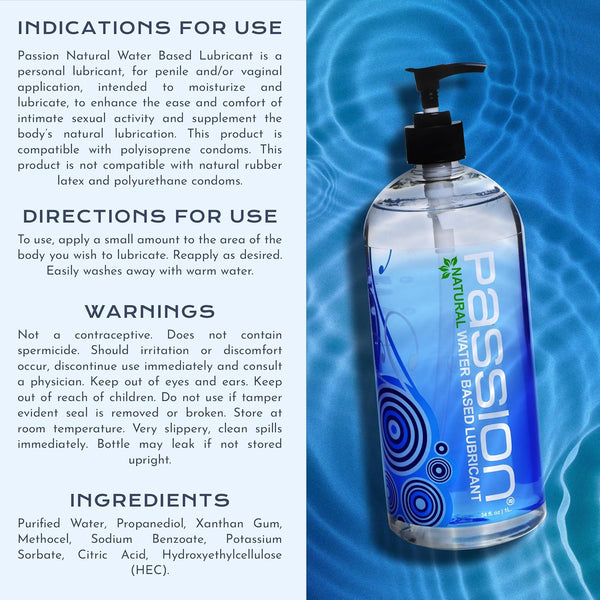 Passion Natural Water-Based Personal Lubricant, 34 Fl Oz - Premium, Non-Sticky, Easy-To-Clean Formula for Smooth, Comfortable Use