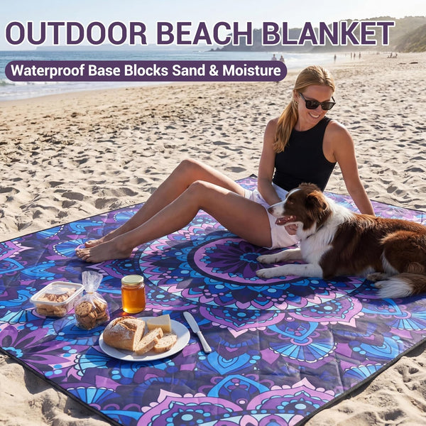 Lightweight Waterproof 60X80'' Picnic Blankets Huge anti Sand Packable Beach Grass Park Matt Fold up Camping Tent Rug for inside Summer Camp