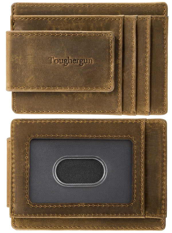 Toughergun Slim Wallet for Men RFID Blocking Money Clip, Minimalist Front Pocket Credit Card Holder, Magnetic Thin Mens Wallets with ID Window