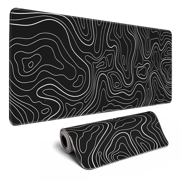 Topographic Contour Gaming Mouse Pad，Large XL Mouse Pad Big Mouse mat,Long Computer Keyboard with 3mm Non-Slip Base and Stitched Edge for Gaming
