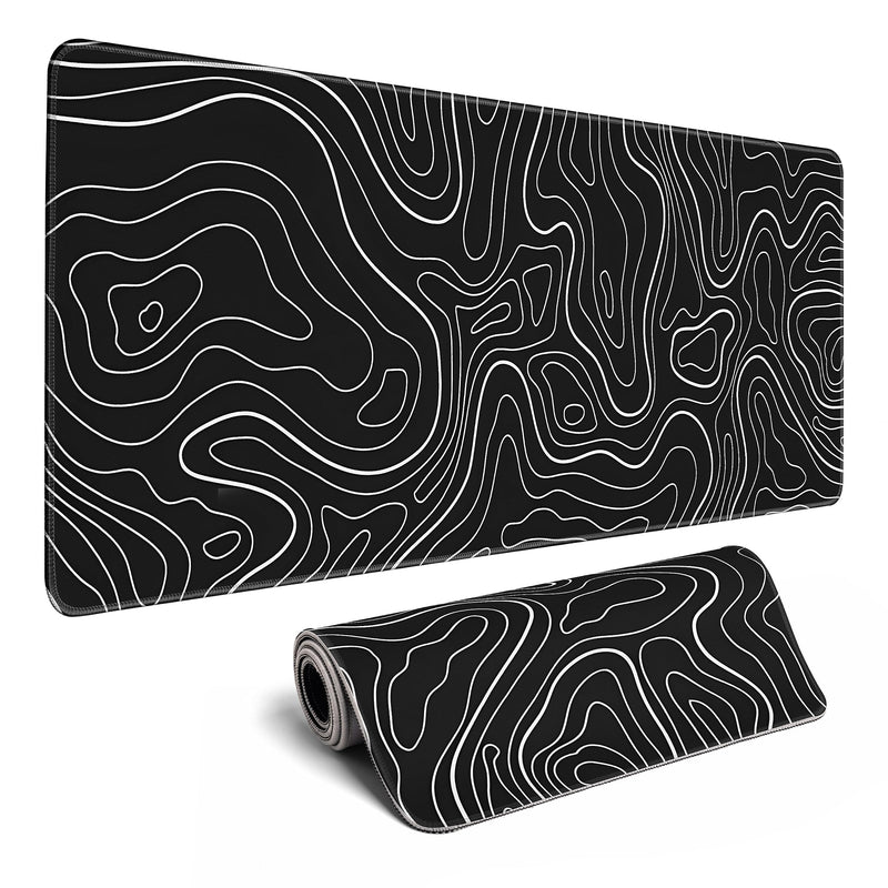 Topographic Contour Gaming Mouse Pad，Large XL Mouse Pad Big Mouse mat,Long Computer Keyboard with 3mm Non-Slip Base and Stitched Edge for Gaming