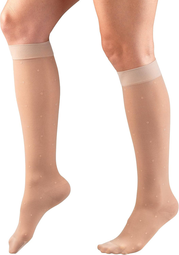 Truform Sheer Compression Stockings, 15-20 mmHg, Women's Knee High Length, Dot Pattern, Nude, Medium Nude Medium (1 Pair) Dot Pattern
