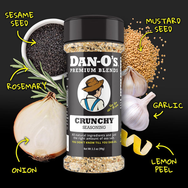 Dan-O's Crunchy Seasoning, 3.5 oz Bottle, Everything Seasoning for Fish, Eggs, Salads, Veggies and More, Sugar Free, Zero Calorie, Use this Spice