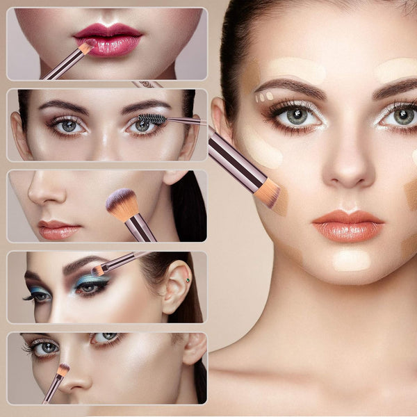 HEYMKGO Makeup Brushes 15PCS Champagne Gold Professional Makeup Brush Set Foundation Brush Blending Powder Blush Concealer Eye Make up Brush with Bag