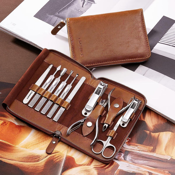 FAMILIFE Manicure Set, 11 in 1 Professional Manicure Kit Nail Clippers Set, Stainless Steel Pedicure Tools Toe Nail Kit, Men Grooming Tool with