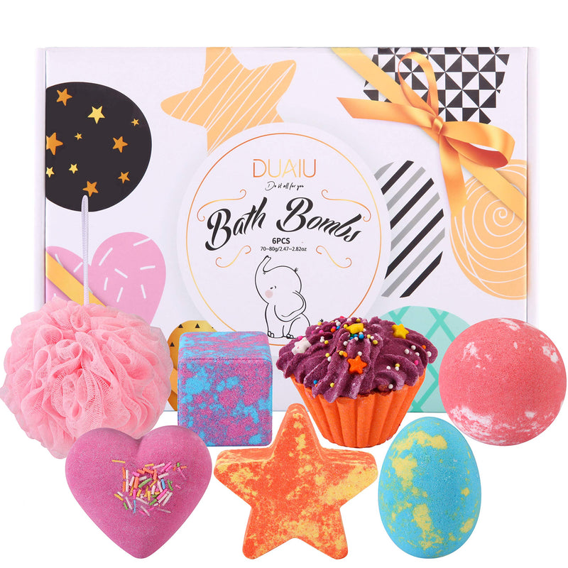 DUAIU 6Pcs Fizzy Bubble Bath Bombs for Kids & Women - Organic Natural Kids Bath Bomb Gift Set with Essential Oils, Fruit Fragrance and a Bathing