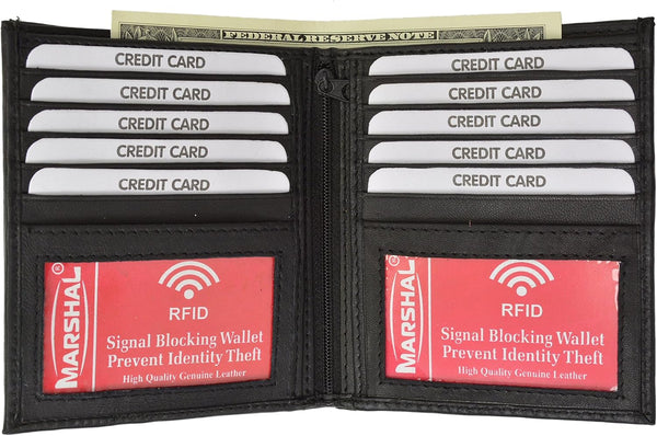 RFID Men'S Genuine Leather European Bifold Wallet Slim Hipster 2 Windows Bk