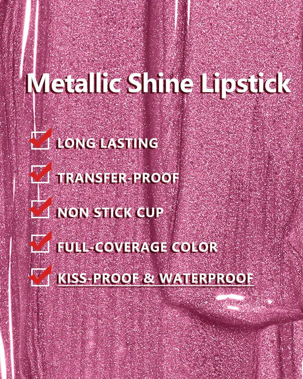 MAKI YIKA Metallic Pink Lipstick for Women Nude Lipsticks Long Lasting Shine Glitter Lipstick No Smudge No Transfer Liquid Lip Gloss (BR010 Sweet