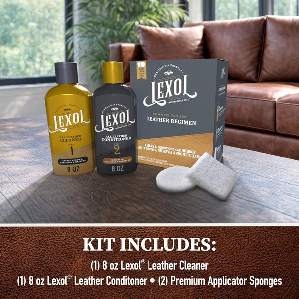 Leather Cleaner and Conditioner Kit by Lexol for Furniture Car Interiors Shoes Handbags, leather cleaner and conditioner two-step system with 2
