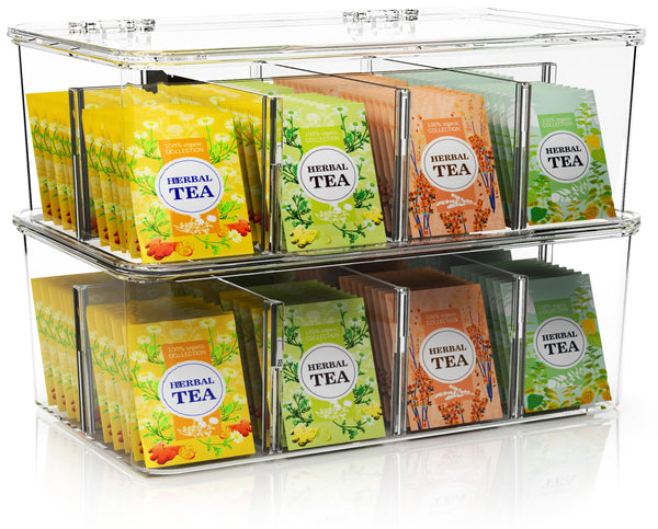 Utopia Home 2 Pack Tea Bag Organizer - Stackable Tea Bag Storage Organizer with Lid - Tea Bag Holder for Kitchen Organizers and Storage,