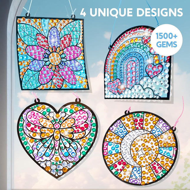 Klever Kits 4PCS Window Art Suncatcher Kits, Fun Gem Painting Kits, Diamond Art 