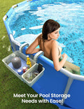 SUMMERBUDDY 2 Sets Upgrade Poolside Storage Basket, Above Ground Pool Storage Basket with Pool Cup Holder, For Steel Round or Oval Frame Above