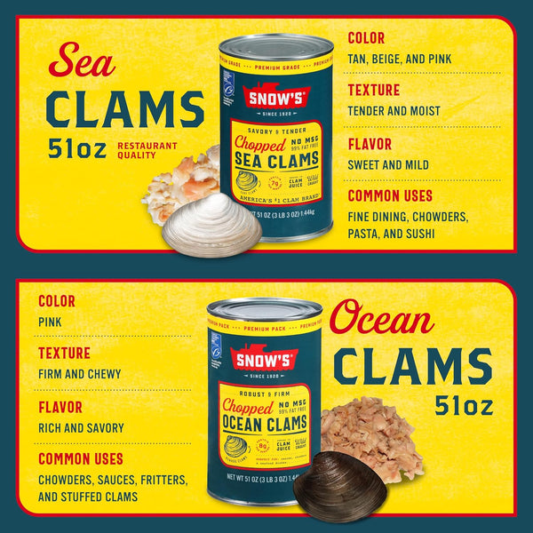 Snow's Ocean Chopped Clams Canned, 51 oz Can - 7g Protein per Serving - No MSG, 99% Fat Free - Great for Pasta & Seafood Recipes Chopped Ocean