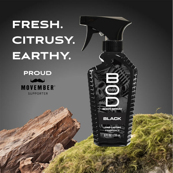BOD man Fragrance Body Spray, Black, 8 fl oz (Pack of 2)