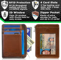 ID Stronghold RFID Blocking Front Pocket Wallet – Slim Minimalist Genuine Leather Wallet with Zipper Coin Pocket (Antiqued Brown)