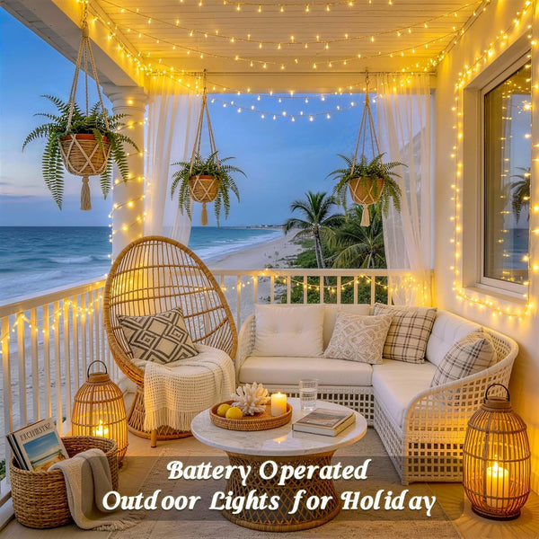 JMEXSUSS 2 Pack Battery Operated String Lights with Remote, Total 66ft 200 LED Warm White Christmas Lights Indoor Outdoor, Twinkle Fairy Lights