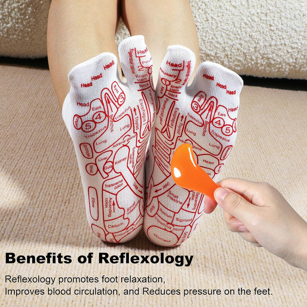 Reflexology Socks with Beginner Acupoint Massage Tools Set of 5 - Foot Pain Relief Remedy for Foot Massage Rod for Women and Men Tired Relieve