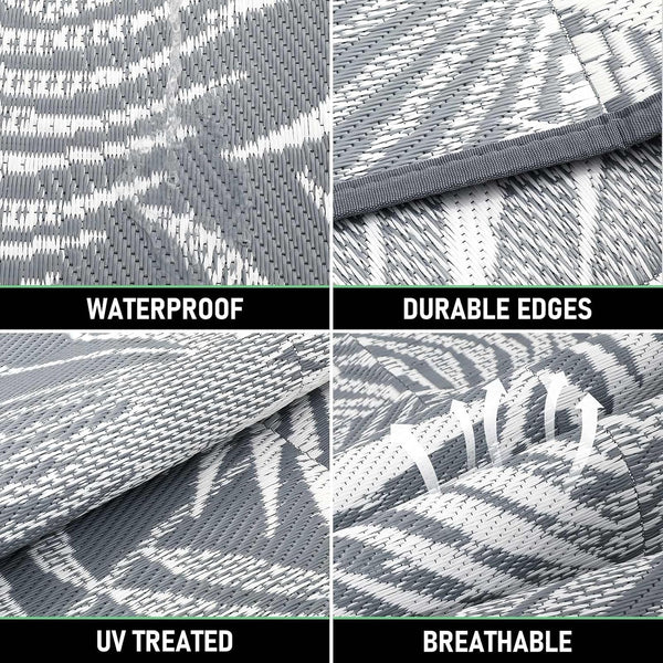Outdoor Plastic Straw Rug - 6x9Ft Waterproof Reversible Patio Mat for Deck, Beach, RV, Camper, Backyard 6' x 9' (Rectangular) Cool Gray