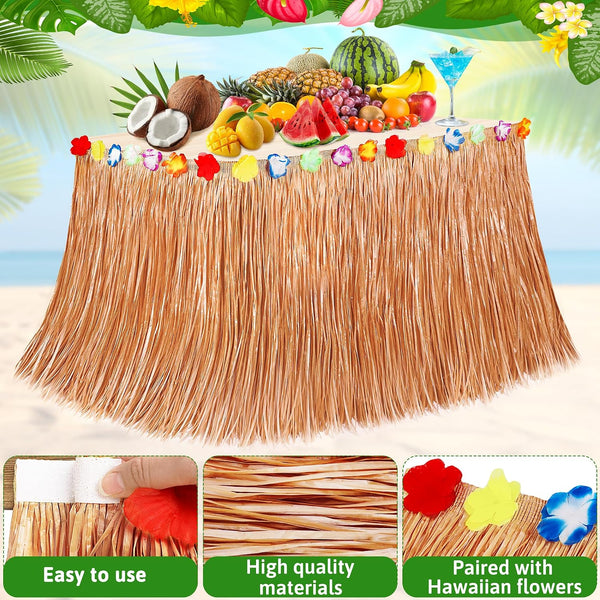 108x29.5In Hawaiian Grass Table Skirt for Summer Luau Party Decorations Straw Yellow 1 Pack