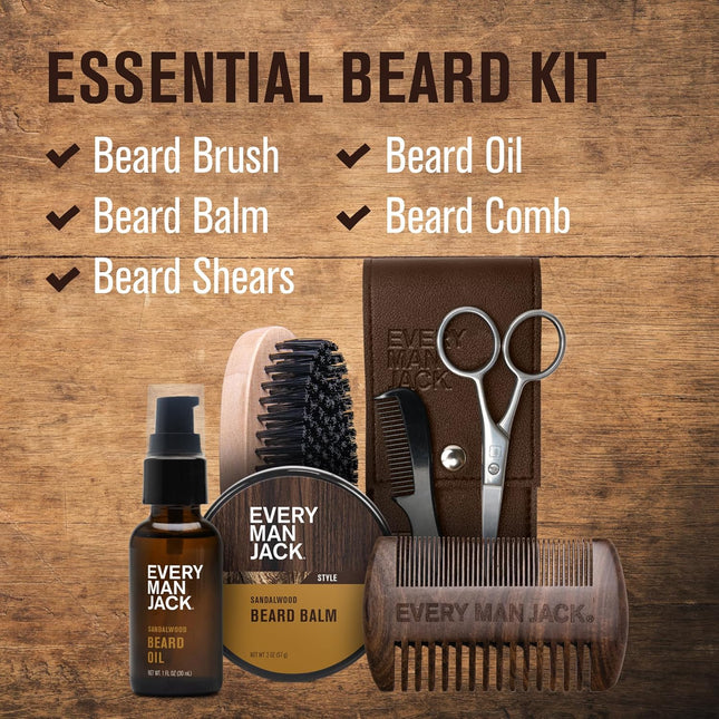 Every Man Jack Beard Grooming Kit for Men - Includes Sandalwood Beard Oil & Bear