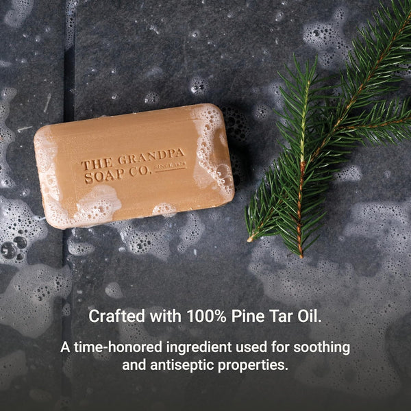 The Grandpa Soap Company Pine Tar Bar Soap for Men- Made With Pine Tar Oil, 3 in 1 Cleanser Deodorizer and Moisturizer, Dermatologist Tested, Safe