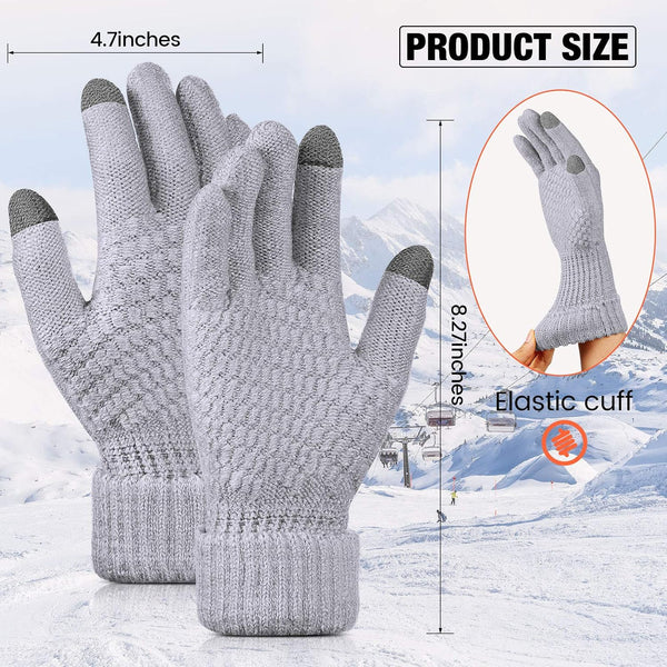 Geyoga 2 Pairs Women's Winter Touch Screen Gloves Soft Warm Fleece Lined Knit Elastic Cuff Winter Texting Gloves Black, Gray Solid