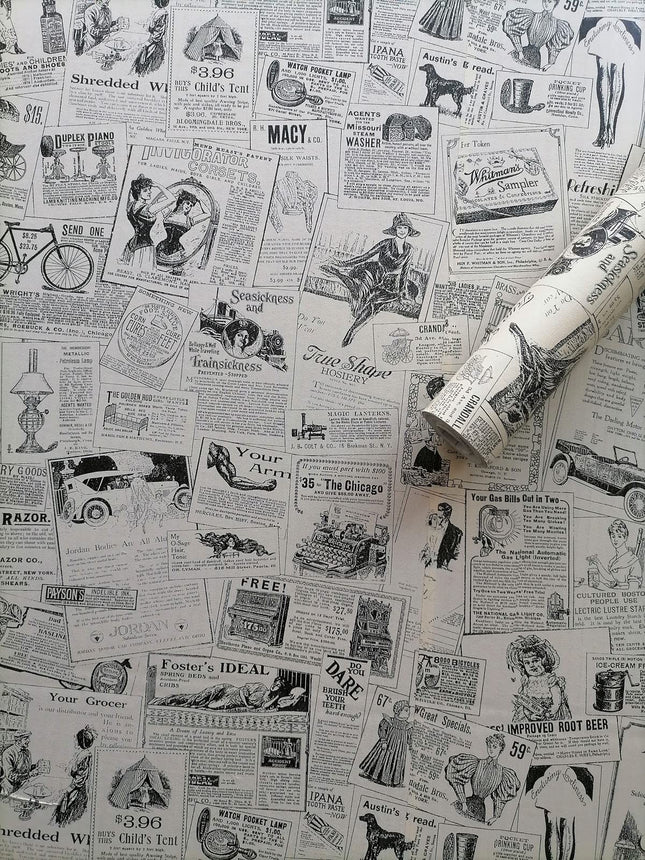 Vintage Newspaper Wallpaper, Self Adhesive Peel and Stick Wall Contact Paper Rol