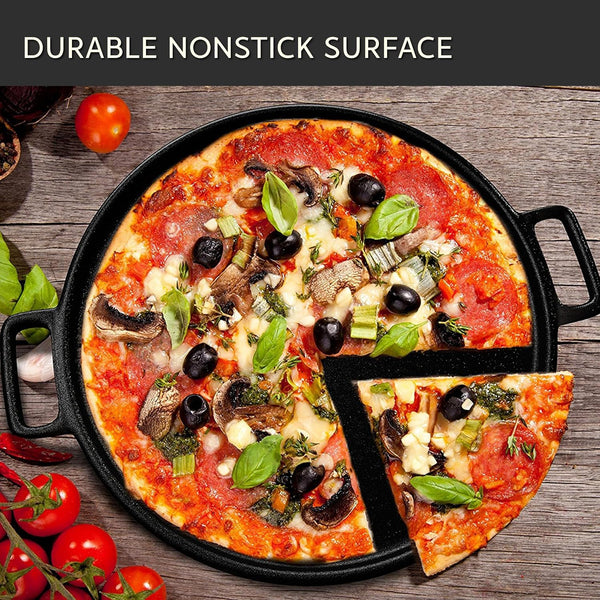 Home-Complete Cast Iron Pizza Pan, Even-Heating Cast Iron Cookware, 14” | Round Pizza Pan for Oven, Stovetop, Grill, or Campfires, Nonstick