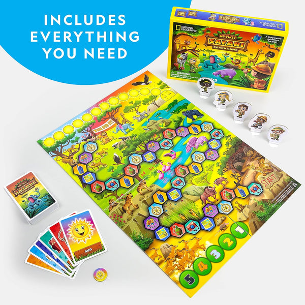 NATIONAL GEOGRAPHIC My First Safari Board Game for Kids 4-6 Animal Game for Adults, Cooperative Fun Perfect for Family Game Night, Board Games for