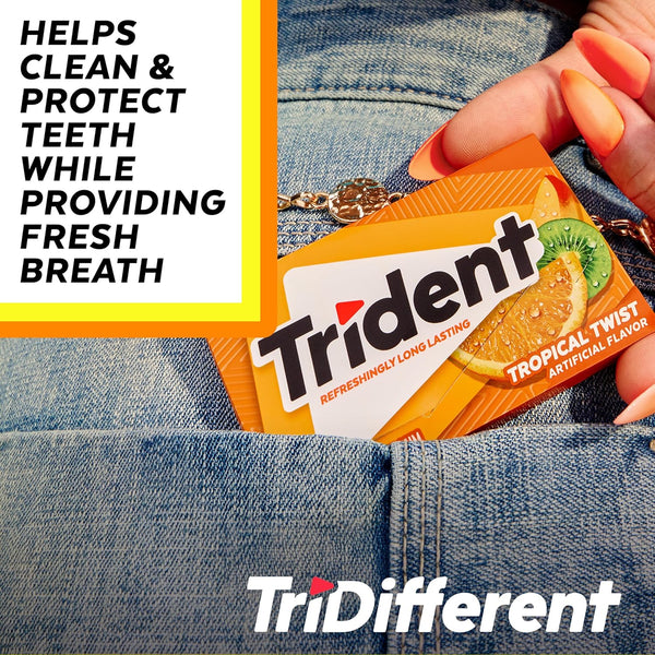 Trident Tropical Sugar-Free Gum, 12 Packs of 14 Pieces (168 Total Pieces) Tropical Twist 12 Count (Pack of 1)