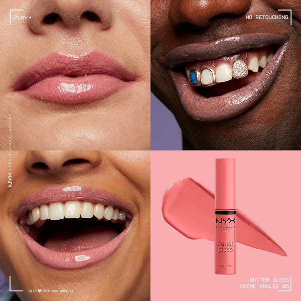 NYX PROFESSIONAL MAKEUP Butter Gloss, Non-Sticky Lip Gloss - Pack of 3 (Angel Food Cake, Creme Brulee, Madeleine)