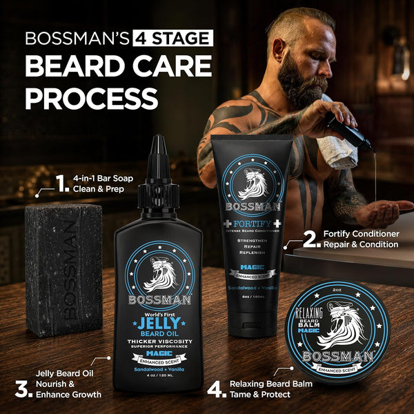 Bossman Jelly Beard Oil for Men (4 oz, Magic Scent) – Softens, Moisturizes & Conditions with Natural Ingredients Magic Beard Oil