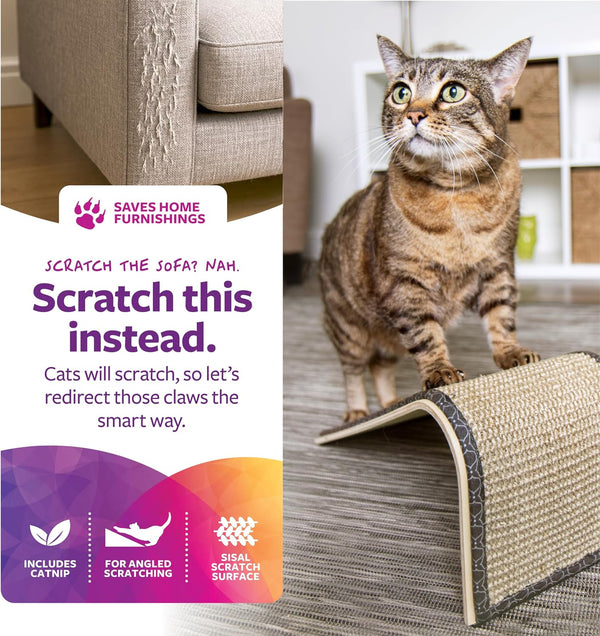SmartyKat Sisal Angle Ramp Cat Scratcher, Natural Woven Sisal Surface & Stable Wooden Structure with Organic Catnip Angle Scratcher - Sisal One Size