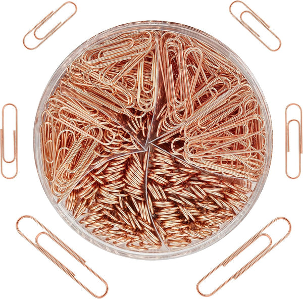 NEEWAY 500pcs Rose Gold Paper Clips Assorted Sizes Small, Medium and Large Paperclips for Paperwork Ideal for Home, School and Office Use
