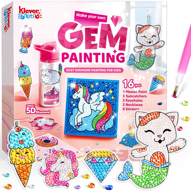 Klever Kits 16 Projects Gem Painting, Kids Diamond Gem Painting Kit with 5D Gem,
