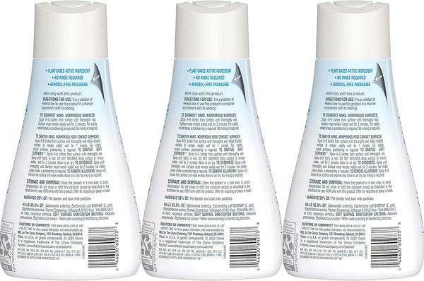 Clorox Free & Clear Disinfecting Mist Refill, Household Essentials, Fragrance Free, 14 Fluid Ounces, Pack of 3