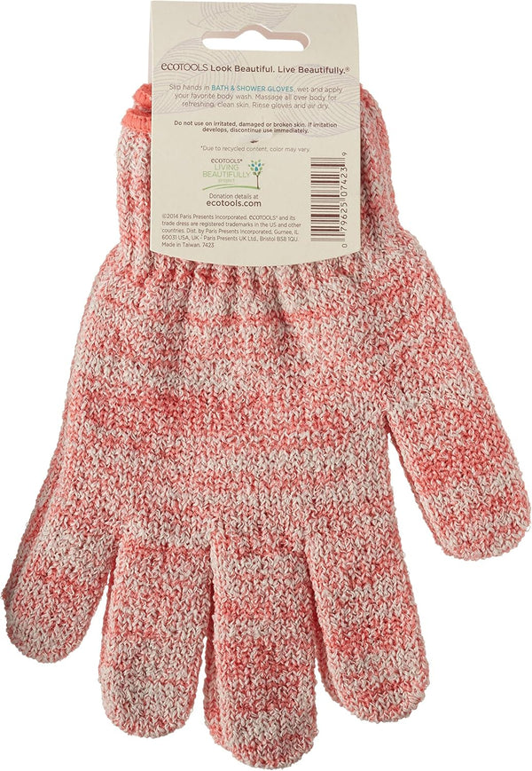 EcoTools Bath & Shower Gloves, Recycled Netting, Exfoliating, Gentle Cleansing for Whole Body, Fits All Hands, Green, 1 Pair 1 Pair (Pack of 1)
