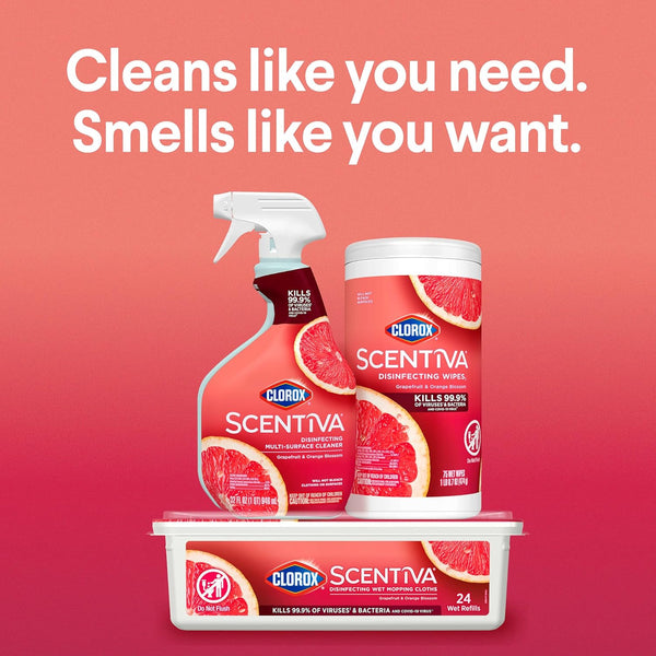 CLOROX Scentiva Disinfecting Wipes, Grapefruit and Orange Blossom, 75 Ct., Pack of 3 (Pack May Vary)