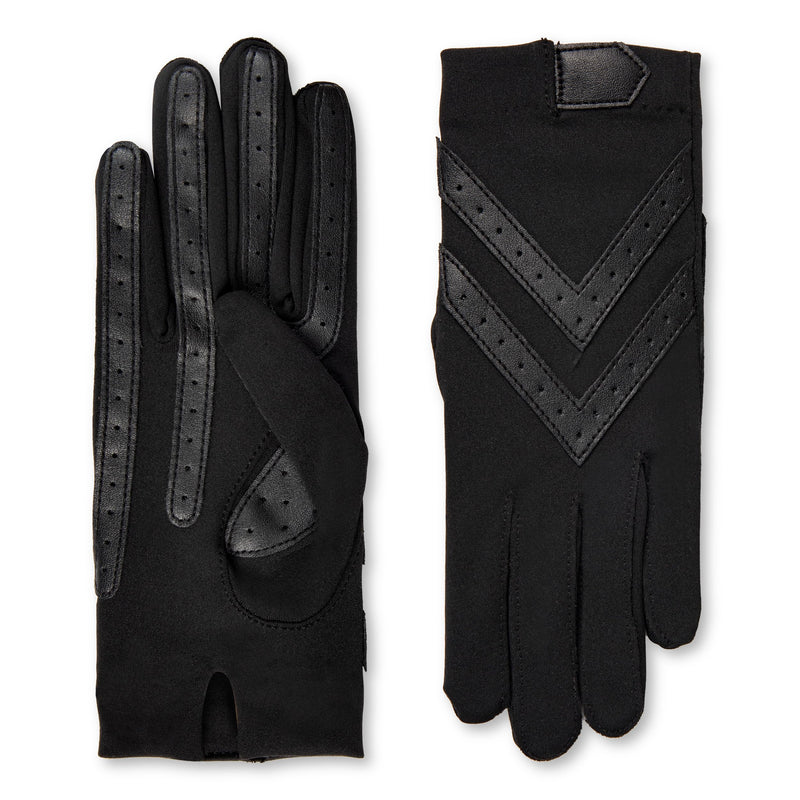 Isotoner Women'S Spandex Shortie Touchscreen Gloves - Waterproof Winter Gloves - Chic Chevron Design - Ideal for Driving and Daily Use,
