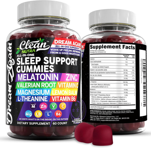 Clean Nutra Melatonin Gummies 10Mg | Sleep Aid Valerian Root L-Theanine Vitamin B6 C Lemon Balm Magnesium Hibiscus Beta Carotene Saffron &