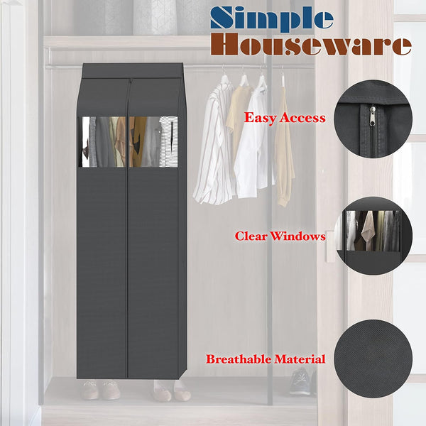 Simple Houseware 15"W x 54"H Garment Cover with Bottom Seal & Clear Window | for Clothes Rack/Closet/Hanging Clothes, Dark Gray 54" x 15"