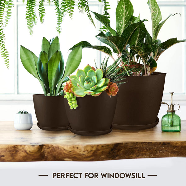 Plant Pots Indoor with Drainage, 5 Pack Multi-Size Planters Set, Brown Pack of 5 Brown