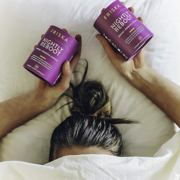 Friska Nightly Reboot - Nighttime Digestive Enzymes, Probiotic for Gut Balance & Bloating Support, with Melatonin & Chamomile to Promote