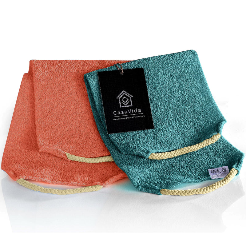 CASAVIDA Back Scrubber for Shower Nylon Bath Towel Washer Exfoliating Washcloth Rear Japanese Stretchable Strap Wash Cloth Body Exfoliation 2 Pack