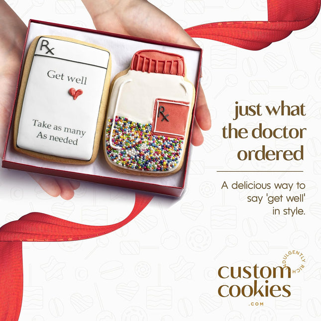 Custom Cookies Get Well Cookies - Set of 2 Kosher Decorated Vanilla Sugar Cookie