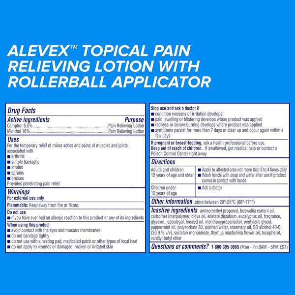 AleveX Topical Pain Relief Lotion with Rollerball Applicator - Long Lasting Arthritis and Muscle Pain Relief, 2.5 oz 2.5 Ounce (Pack of 1)